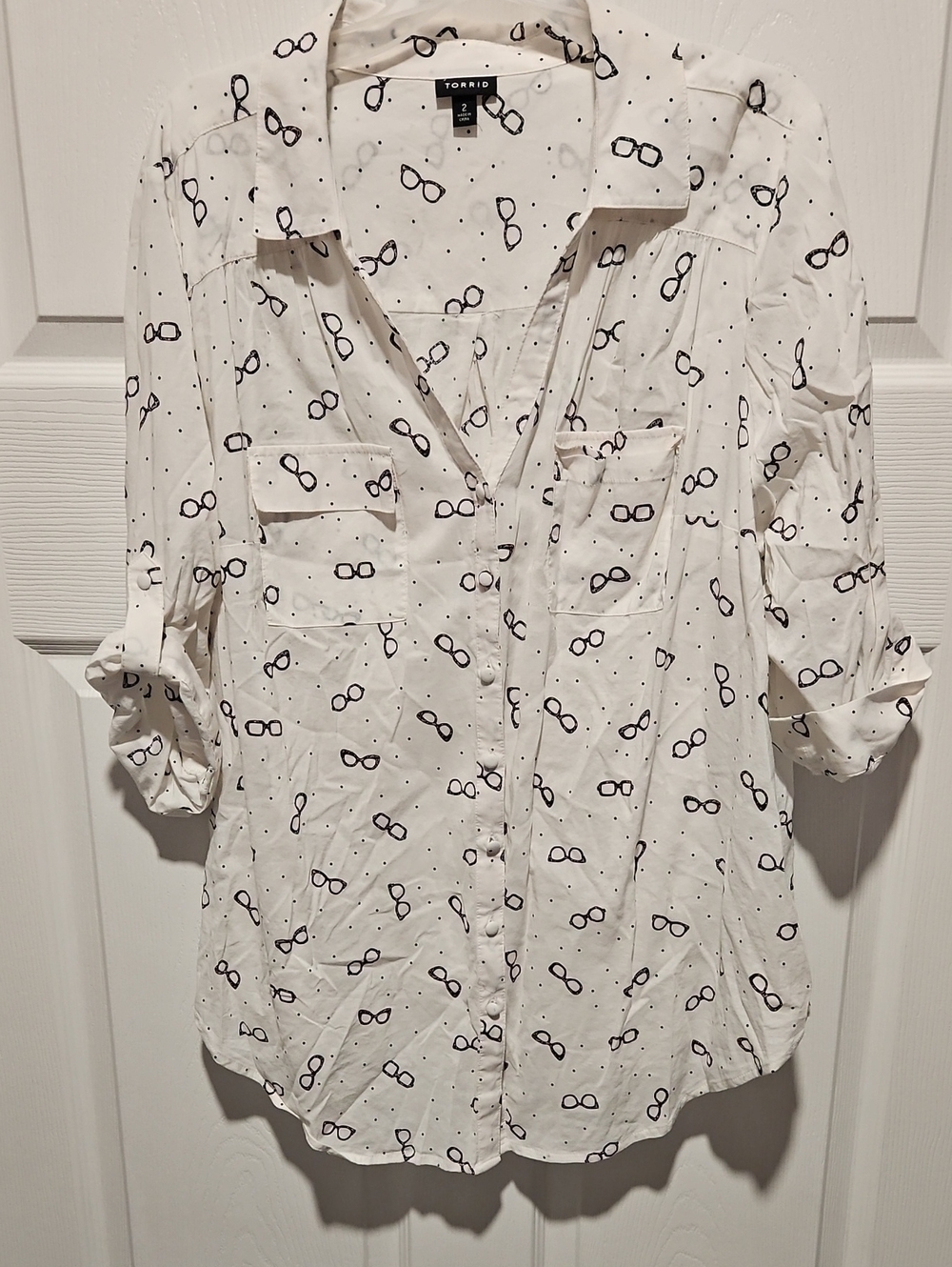 Torrid White Button-Down Shirt with  Glasses Print